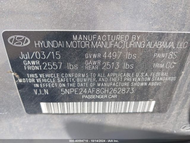 Photo 8 VIN: 5NPE24AF8GH262873 - HYUNDAI SONATA 