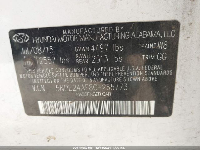 Photo 8 VIN: 5NPE24AF8GH265773 - HYUNDAI SONATA 