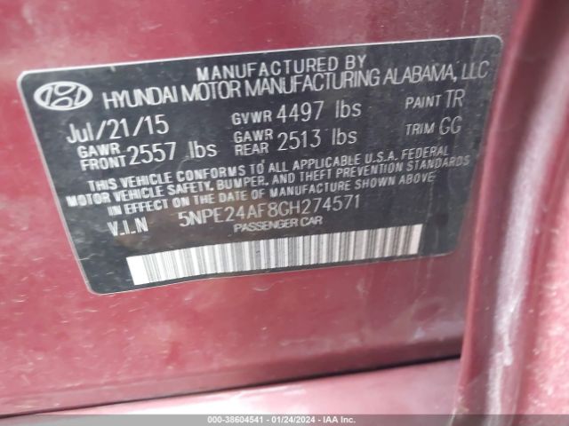 Photo 8 VIN: 5NPE24AF8GH274571 - HYUNDAI SONATA 