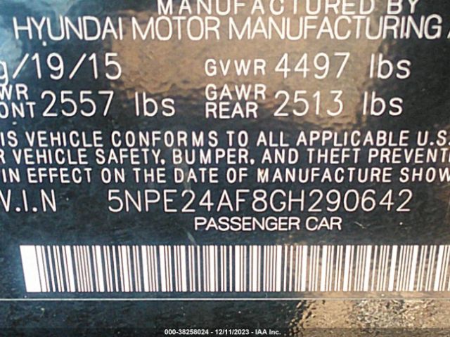 Photo 8 VIN: 5NPE24AF8GH290642 - HYUNDAI SONATA 