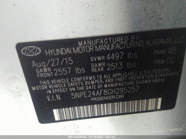 Photo 8 VIN: 5NPE24AF8GH295257 - HYUNDAI SONATA 