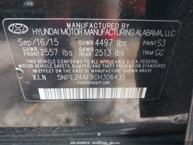 Photo 8 VIN: 5NPE24AF8GH306435 - HYUNDAI SONATA 