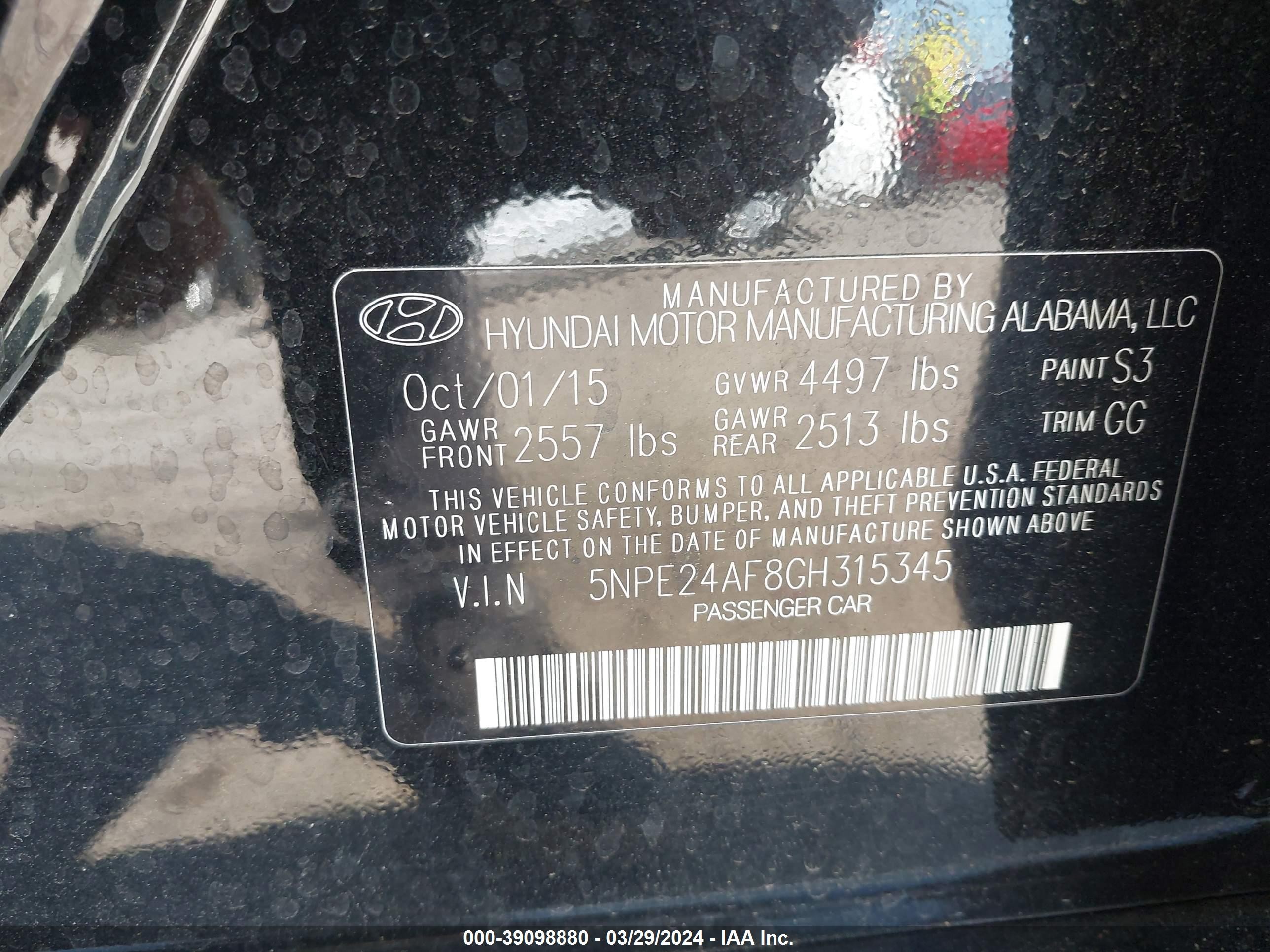 Photo 8 VIN: 5NPE24AF8GH315345 - HYUNDAI SONATA 