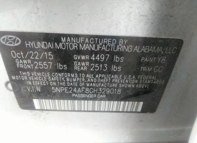 Photo 8 VIN: 5NPE24AF8GH329018 - HYUNDAI SONATA 