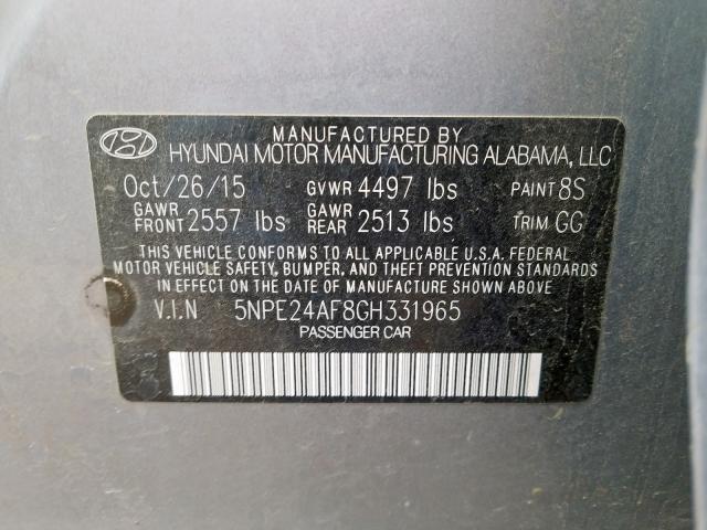 Photo 9 VIN: 5NPE24AF8GH331965 - HYUNDAI SONATA SE 