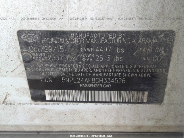 Photo 8 VIN: 5NPE24AF8GH334526 - HYUNDAI SONATA 