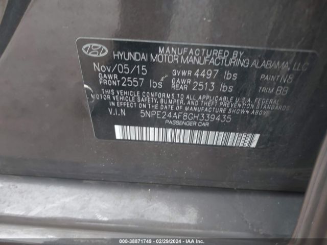 Photo 8 VIN: 5NPE24AF8GH339435 - HYUNDAI SONATA 