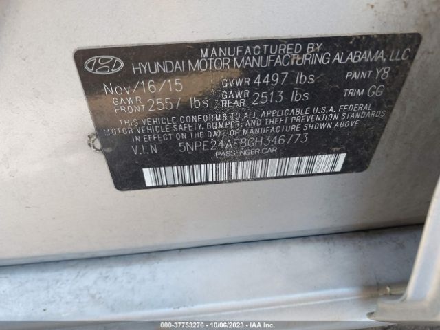 Photo 8 VIN: 5NPE24AF8GH346773 - HYUNDAI SONATA 