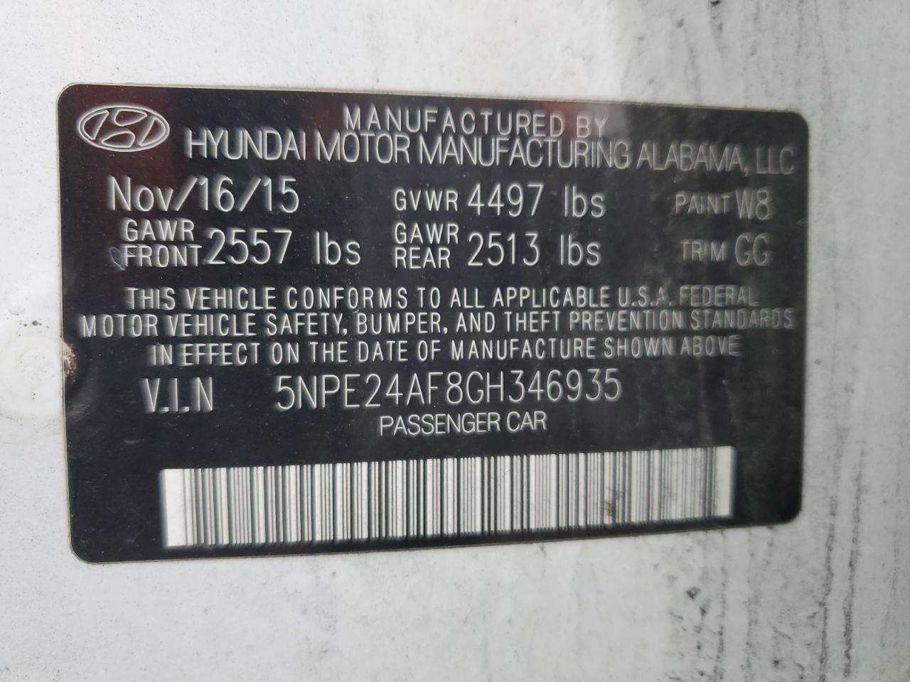 Photo 11 VIN: 5NPE24AF8GH346935 - HYUNDAI SONATA 