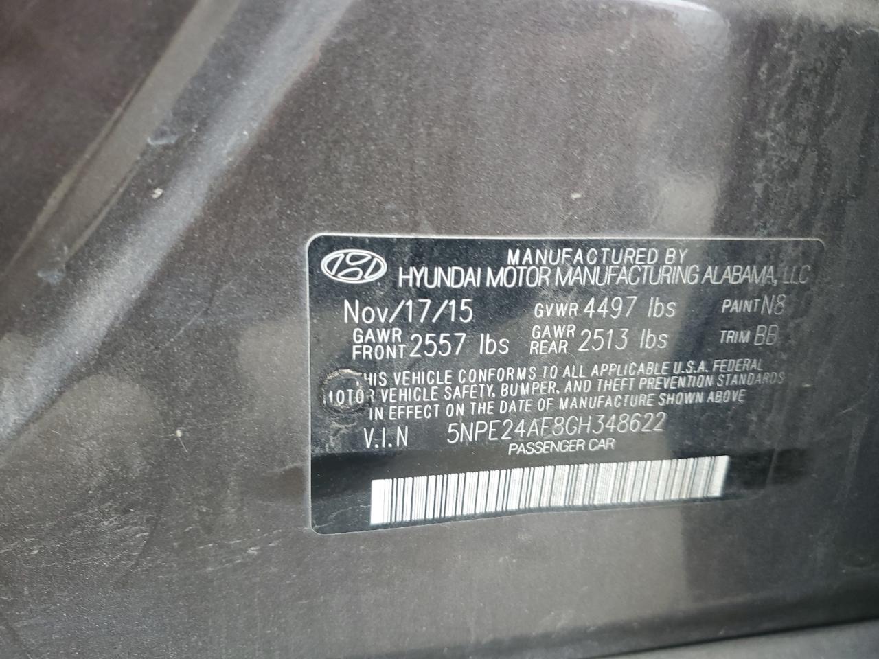 Photo 11 VIN: 5NPE24AF8GH348622 - HYUNDAI SONATA 