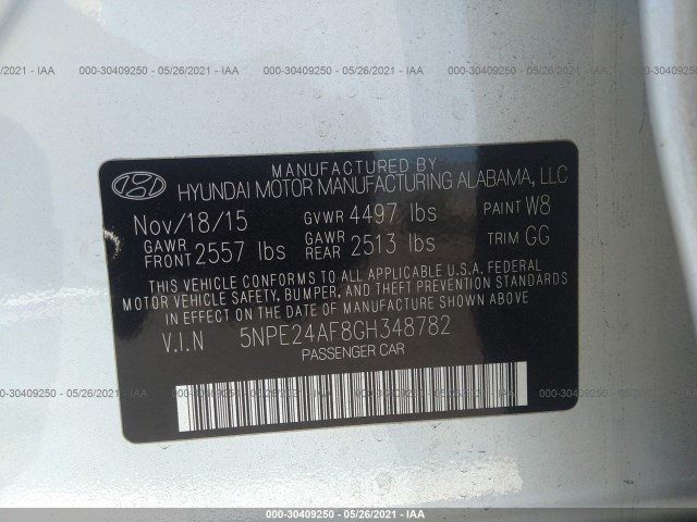 Photo 8 VIN: 5NPE24AF8GH348782 - HYUNDAI SONATA 