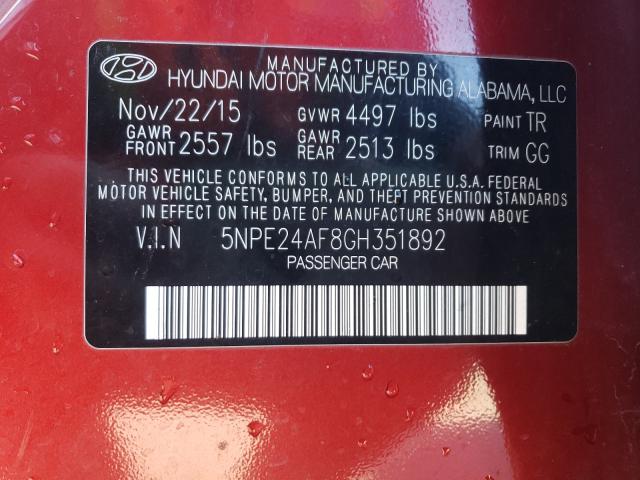 Photo 9 VIN: 5NPE24AF8GH351892 - HYUNDAI SONATA SE 