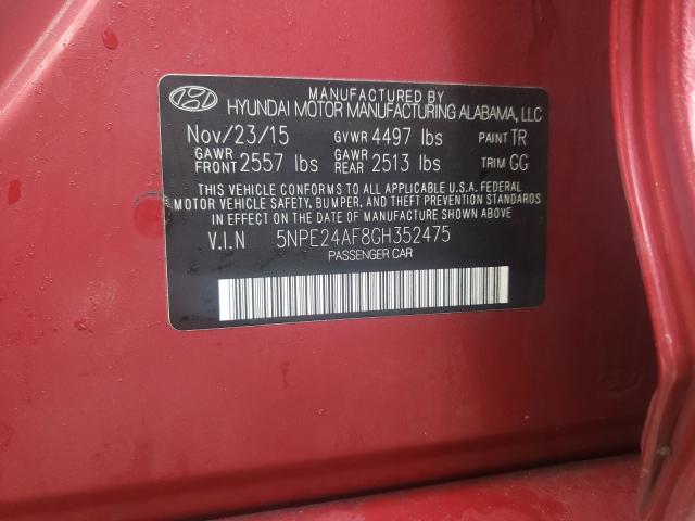 Photo 9 VIN: 5NPE24AF8GH352475 - HYUNDAI SONATA SE 