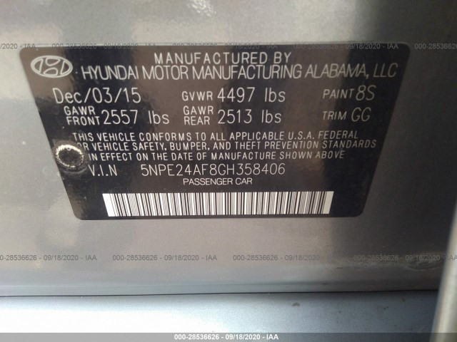 Photo 8 VIN: 5NPE24AF8GH358406 - HYUNDAI SONATA 