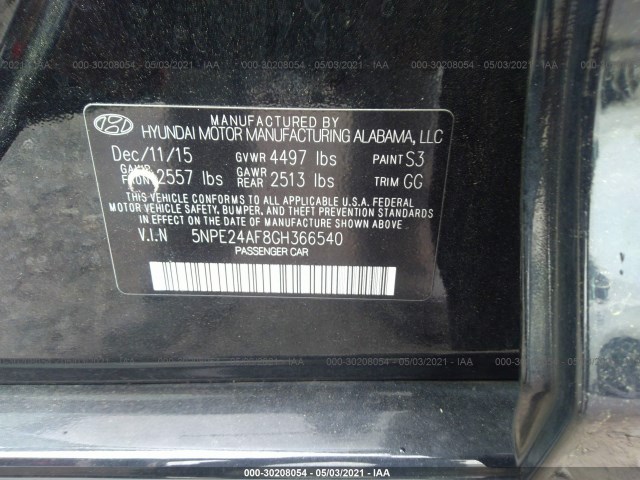 Photo 8 VIN: 5NPE24AF8GH366540 - HYUNDAI SONATA 