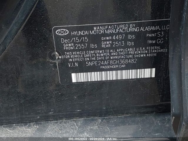 Photo 8 VIN: 5NPE24AF8GH368482 - HYUNDAI SONATA 