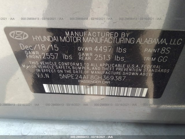 Photo 8 VIN: 5NPE24AF8GH369387 - HYUNDAI SONATA 