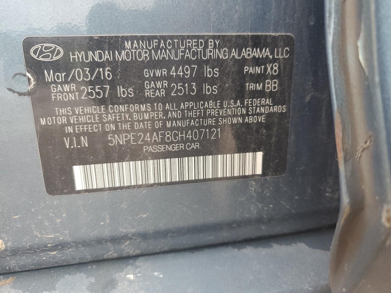 Photo 11 VIN: 5NPE24AF8GH407121 - HYUNDAI SONATA 