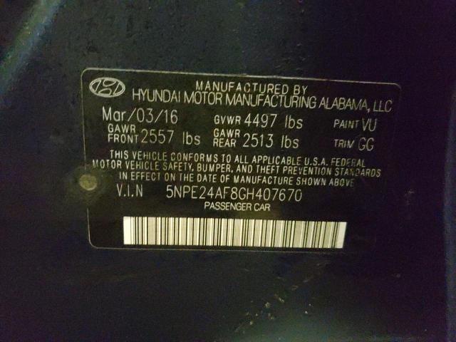 Photo 9 VIN: 5NPE24AF8GH407670 - HYUNDAI SONATA SE 