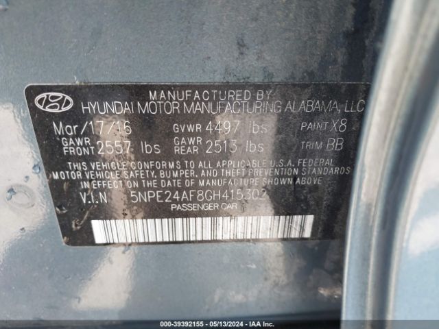 Photo 8 VIN: 5NPE24AF8GH415302 - HYUNDAI SONATA 