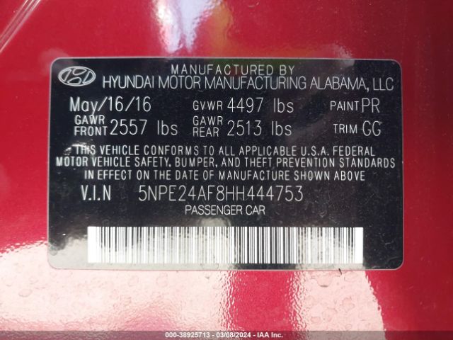 Photo 8 VIN: 5NPE24AF8HH444753 - HYUNDAI SONATA 