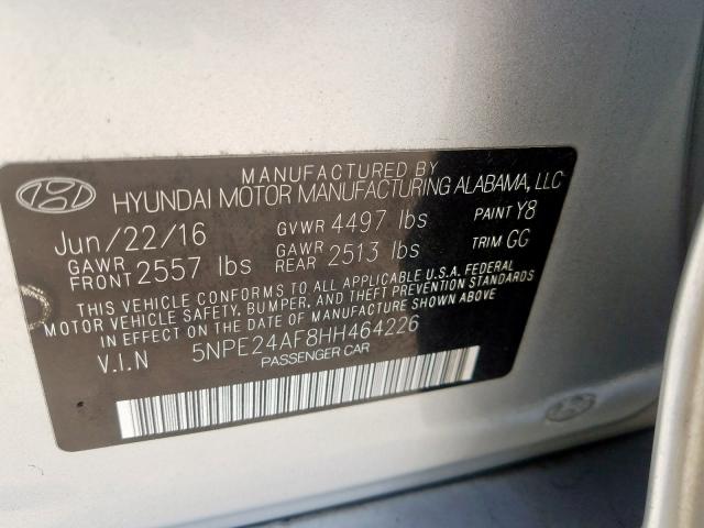 Photo 9 VIN: 5NPE24AF8HH464226 - HYUNDAI SONATA SE 