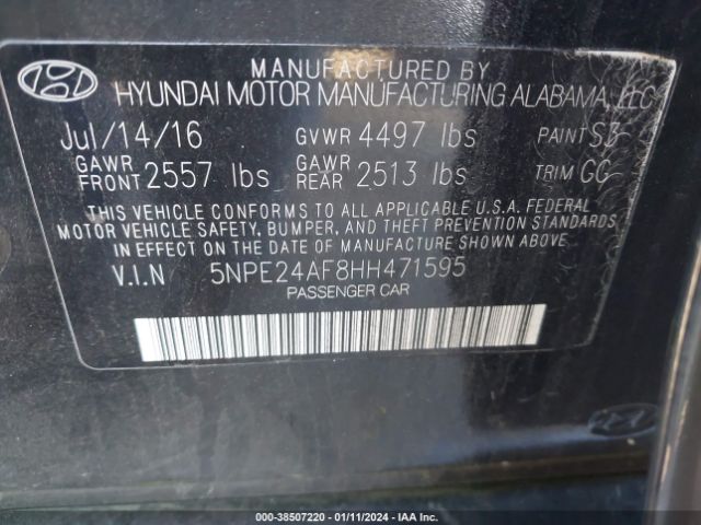 Photo 8 VIN: 5NPE24AF8HH471595 - HYUNDAI SONATA 