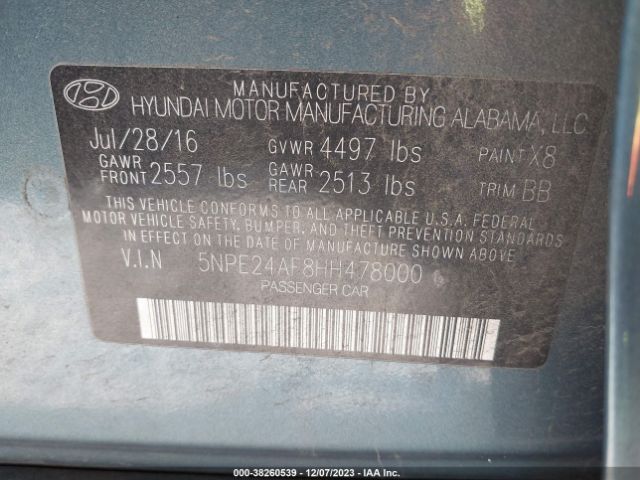 Photo 8 VIN: 5NPE24AF8HH478000 - HYUNDAI SONATA 