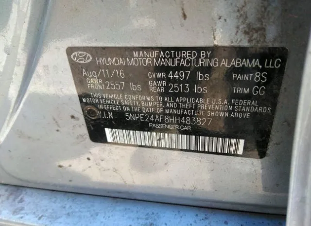 Photo 8 VIN: 5NPE24AF8HH483827 - HYUNDAI SONATA 