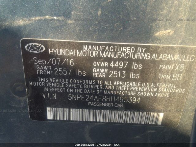 Photo 8 VIN: 5NPE24AF8HH495394 - HYUNDAI SONATA 