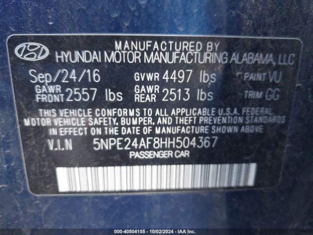 Photo 8 VIN: 5NPE24AF8HH504367 - HYUNDAI SONATA 