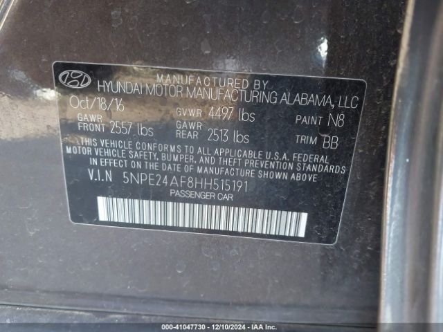 Photo 8 VIN: 5NPE24AF8HH515191 - HYUNDAI SONATA 