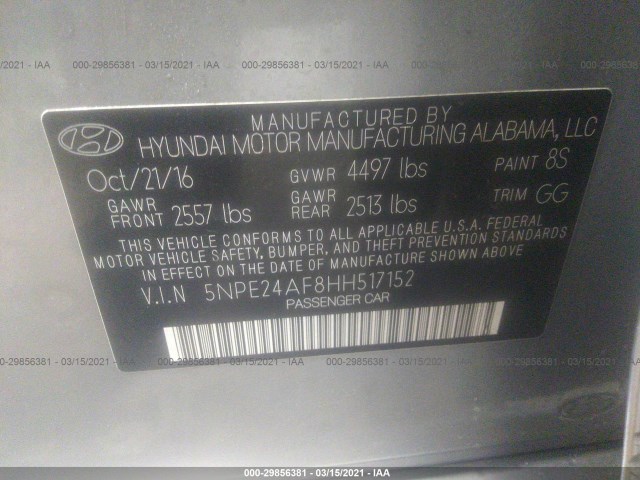 Photo 8 VIN: 5NPE24AF8HH517152 - HYUNDAI SONATA 