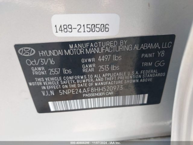 Photo 8 VIN: 5NPE24AF8HH520973 - HYUNDAI SONATA 