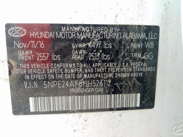 Photo 9 VIN: 5NPE24AF8HH526112 - HYUNDAI SONATA SE 