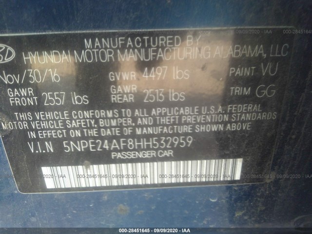 Photo 8 VIN: 5NPE24AF8HH532959 - HYUNDAI SONATA 