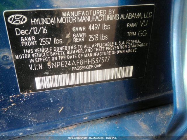 Photo 8 VIN: 5NPE24AF8HH537577 - HYUNDAI SONATA 