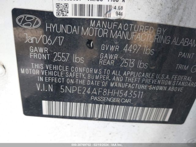 Photo 8 VIN: 5NPE24AF8HH543511 - HYUNDAI SONATA 