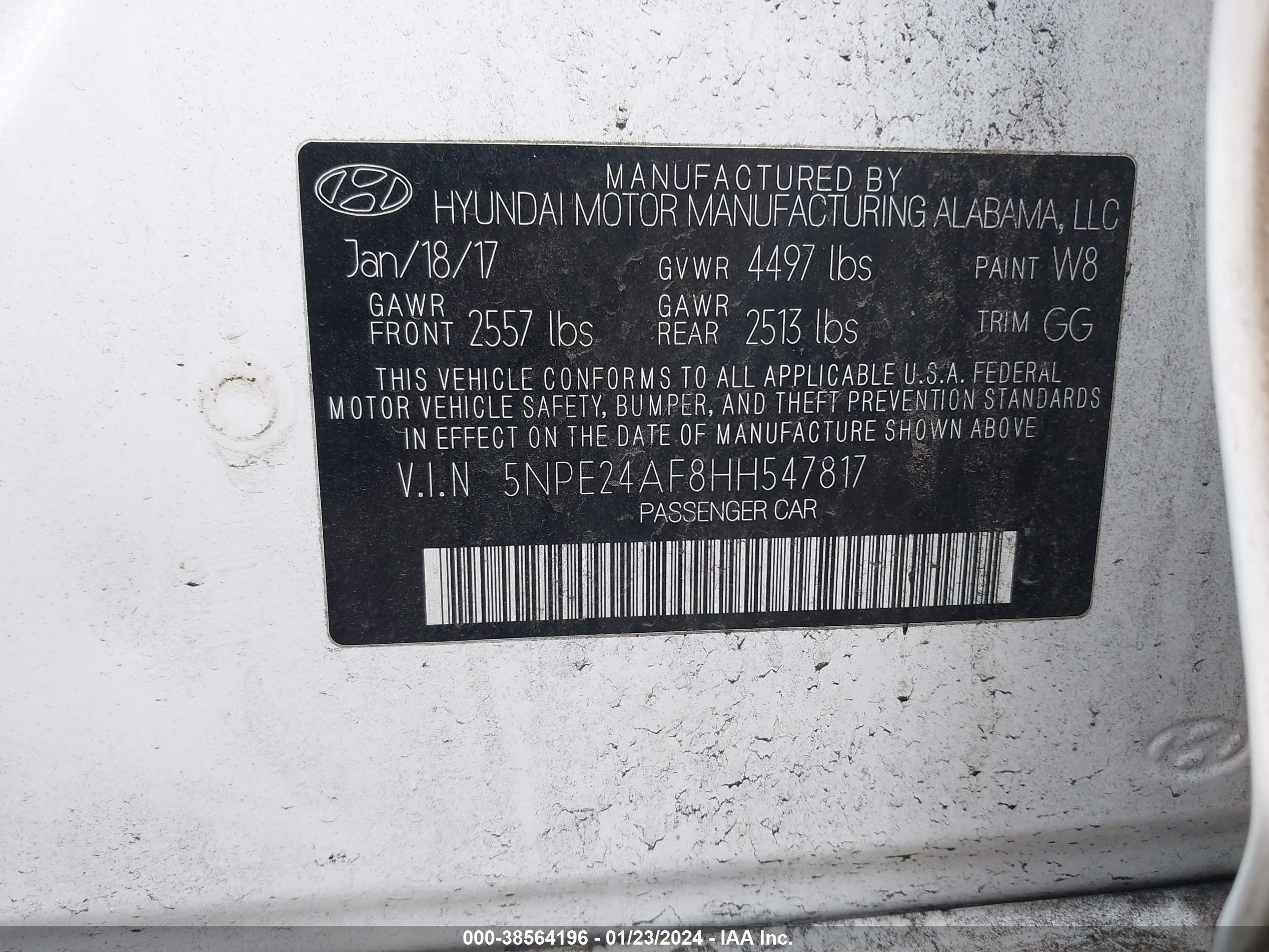 Photo 8 VIN: 5NPE24AF8HH547817 - HYUNDAI SONATA 