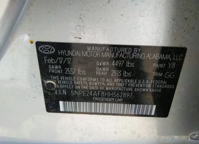 Photo 8 VIN: 5NPE24AF8HH562897 - HYUNDAI SONATA 