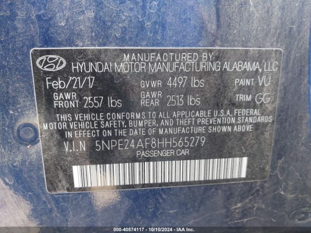 Photo 8 VIN: 5NPE24AF8HH565279 - HYUNDAI SONATA 