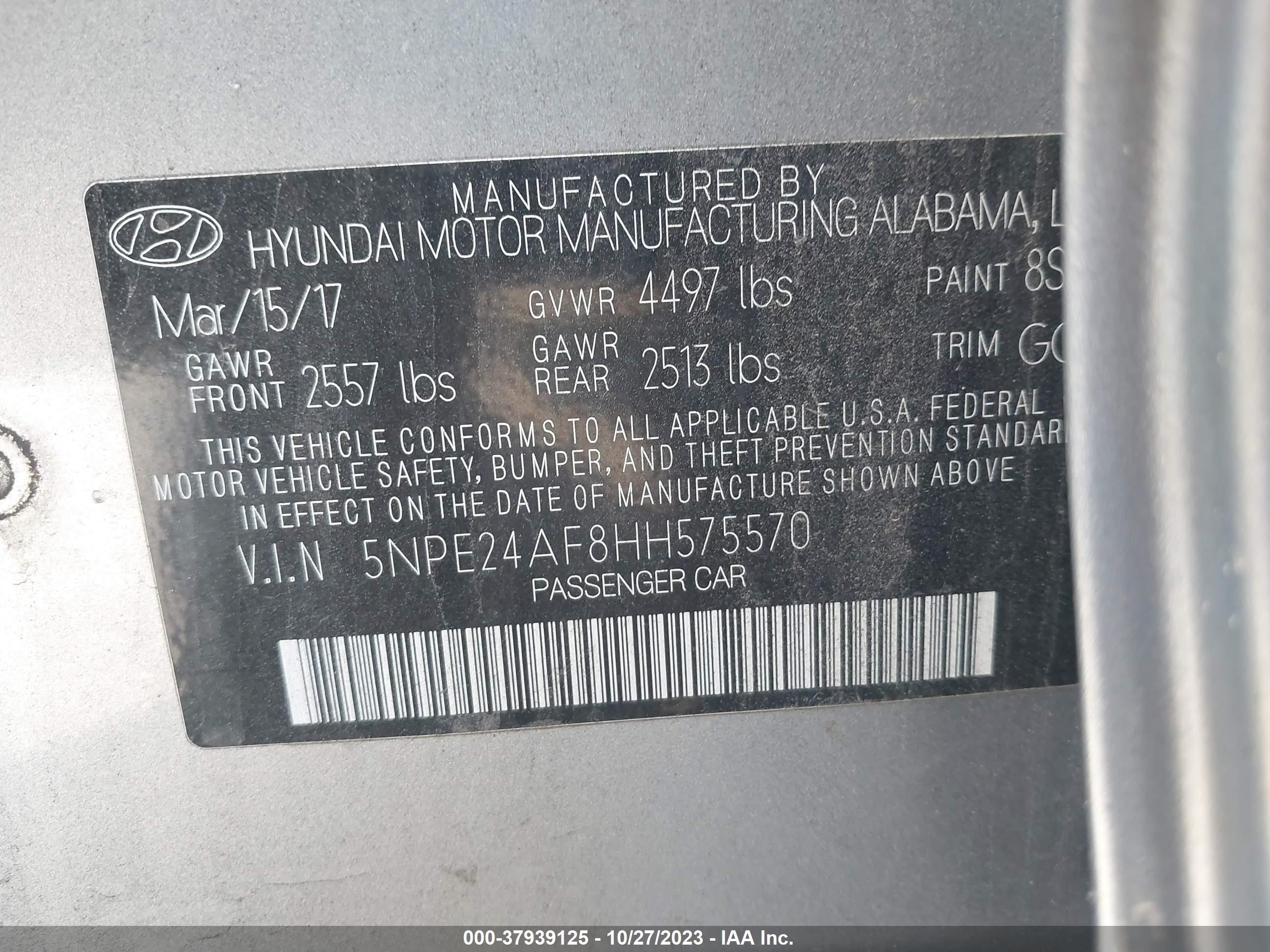 Photo 8 VIN: 5NPE24AF8HH575570 - HYUNDAI SONATA 