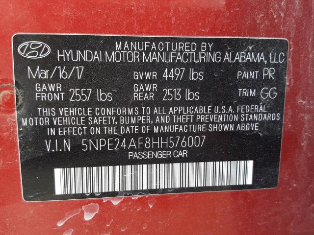 Photo 9 VIN: 5NPE24AF8HH576007 - HYUNDAI SONATA SE 