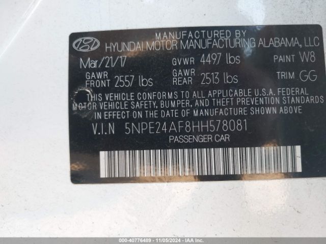 Photo 8 VIN: 5NPE24AF8HH578081 - HYUNDAI SONATA 