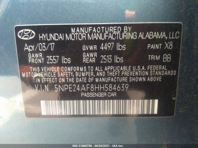 Photo 8 VIN: 5NPE24AF8HH584639 - HYUNDAI SONATA 