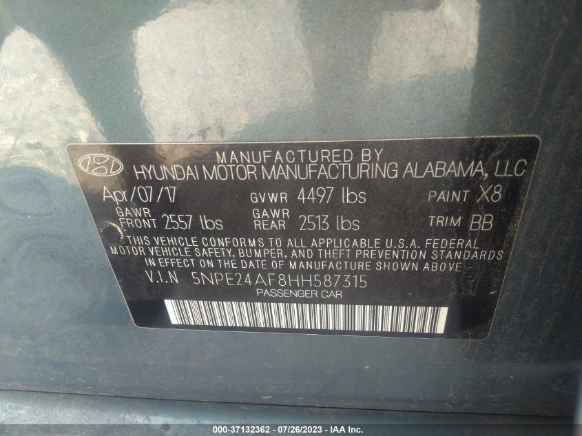 Photo 8 VIN: 5NPE24AF8HH587315 - HYUNDAI SONATA 