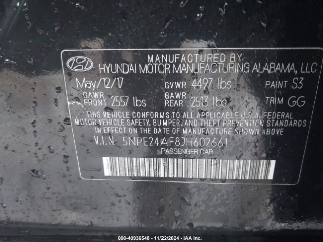 Photo 8 VIN: 5NPE24AF8JH602661 - HYUNDAI SONATA 