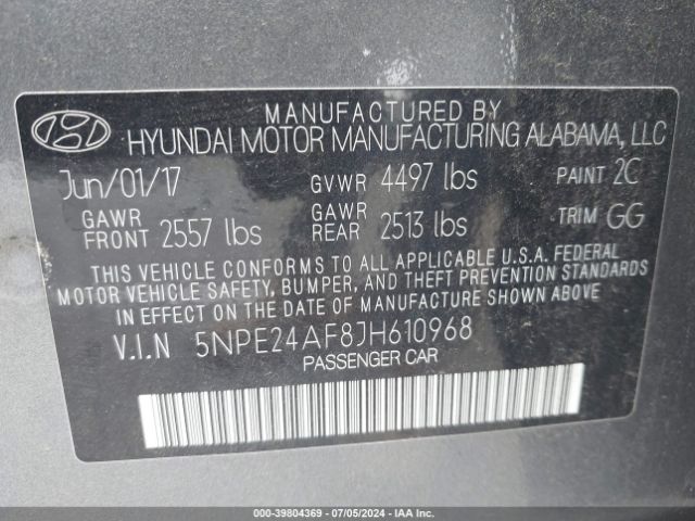 Photo 8 VIN: 5NPE24AF8JH610968 - HYUNDAI SONATA 