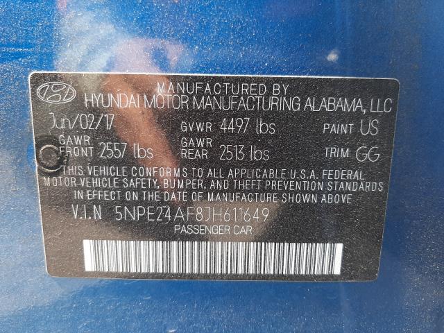 Photo 9 VIN: 5NPE24AF8JH611649 - HYUNDAI SONATA SE 