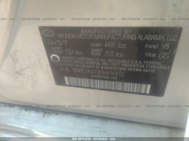 Photo 8 VIN: 5NPE24AF8JH616432 - HYUNDAI SONATA 